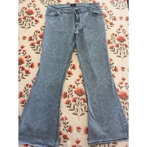 Run & Fly Women Blue Paisley Print Flare Jeans Retro 70s Wide Leg 40L